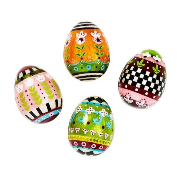 MacKenzie-Childs Calico Assorted Eggs Set of 4  Easter Collection NEW - Picture 1 of 6